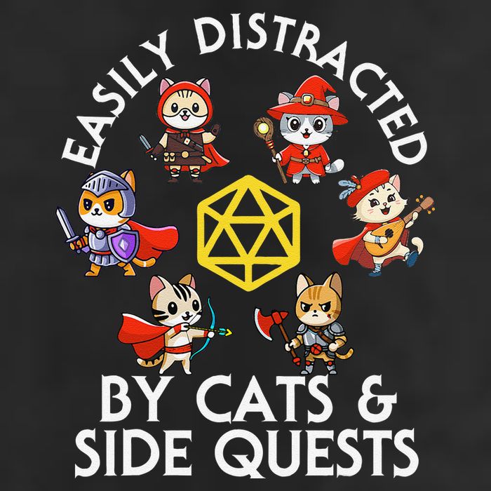 Rpg Gamer Cats Side Quests D20 Dice Nerdy Cat 7 Panel Mesh Trucker Snapback Hat