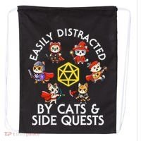 Rpg Gamer Cats Side Quests D20 Dice Nerdy Cat Drawstring Bag thumb 0