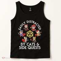 Rpg Gamer Cats Side Quests D20 Dice Nerdy Cat Tank Top thumb 2