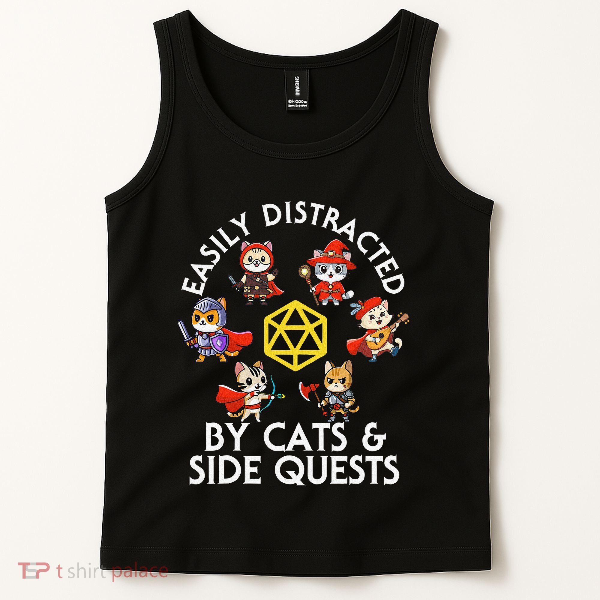 Rpg Gamer Cats Side Quests D20 Dice Nerdy Cat Tank Top