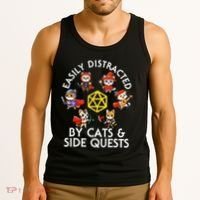 Rpg Gamer Cats Side Quests D20 Dice Nerdy Cat Tank Top thumb 3