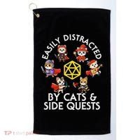 Rpg Gamer Cats Side Quests D20 Dice Nerdy Cat Golf Towel thumb 0