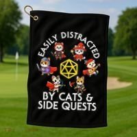 Rpg Gamer Cats Side Quests D20 Dice Nerdy Cat Golf Towel thumb 1