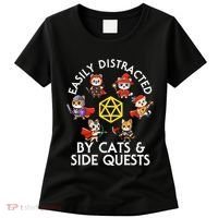 Rpg Gamer Cats Side Quests D20 Dice Nerdy Cat Women's T-Shirt thumb 0