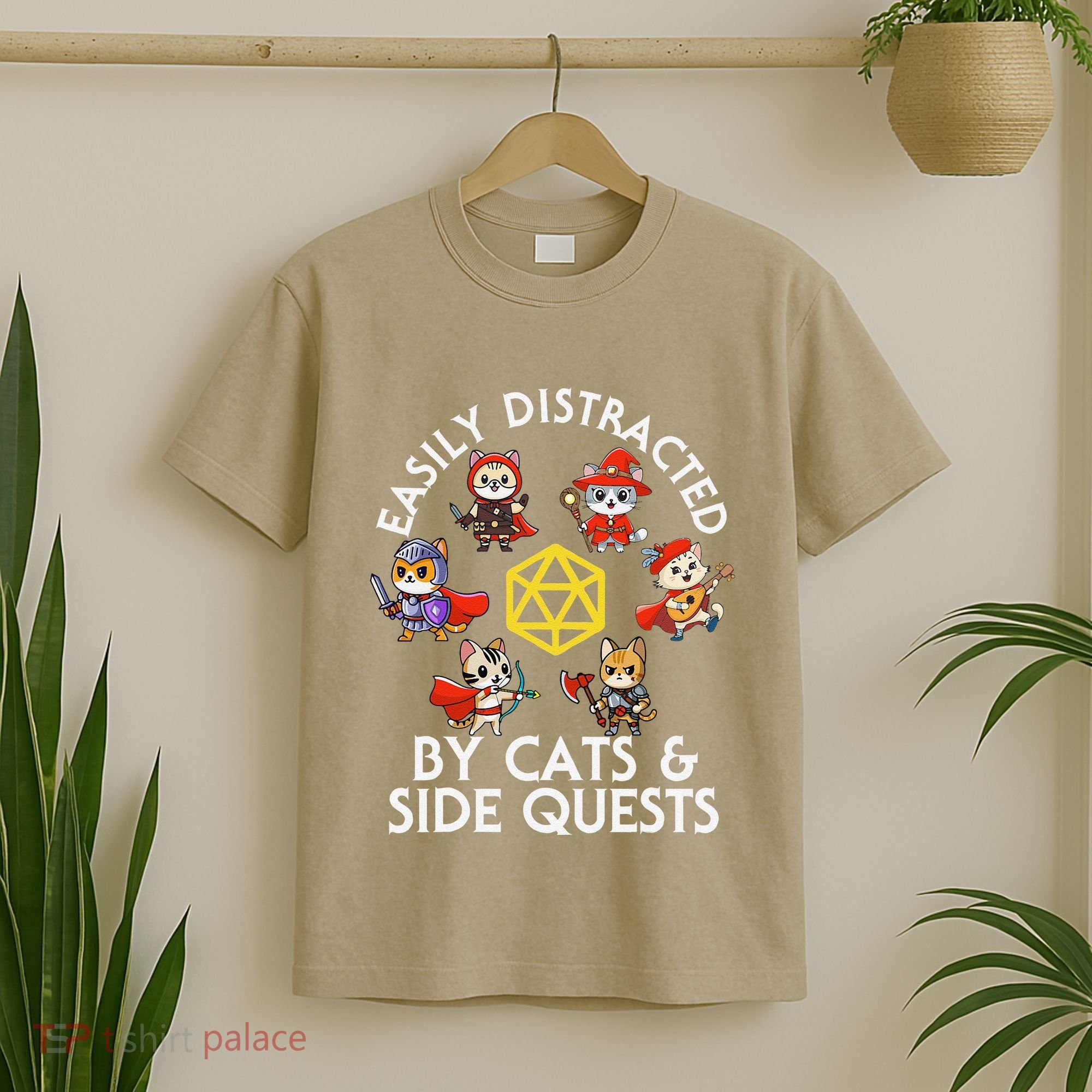 Rpg Gamer Cats Side Quests D20 Dice Nerdy Cat T-Shirt