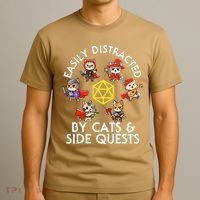 Rpg Gamer Cats Side Quests D20 Dice Nerdy Cat T-Shirt thumb 3