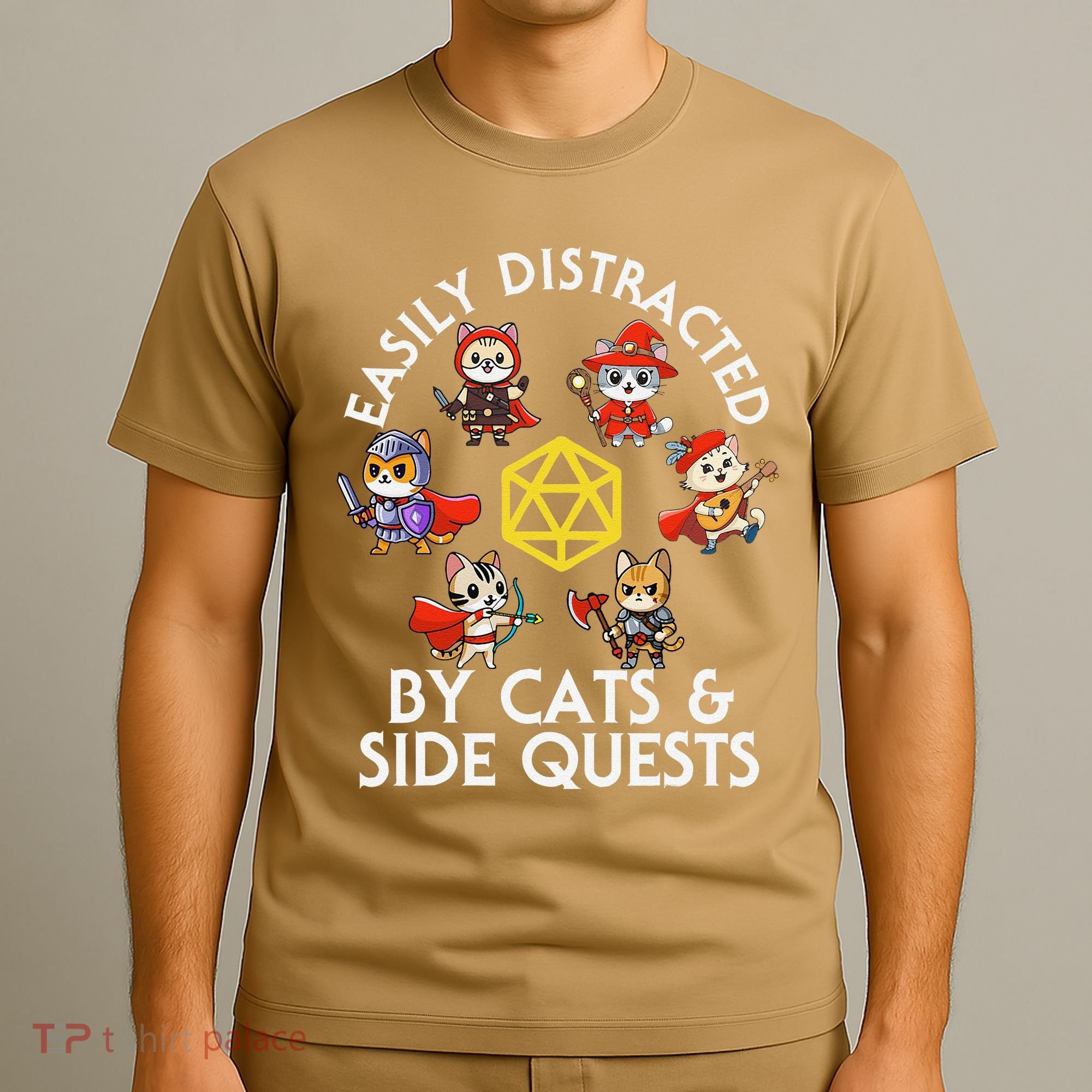 Rpg Gamer Cats Side Quests D20 Dice Nerdy Cat T-Shirt