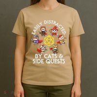 Rpg Gamer Cats Side Quests D20 Dice Nerdy Cat T-Shirt thumb 4
