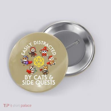 Rpg Gamer Cats Side Quests D20 Dice Nerdy Cat Button