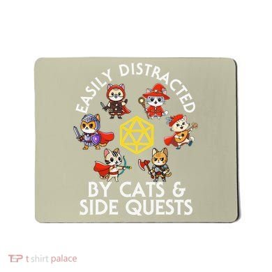 Rpg Gamer Cats Side Quests D20 Dice Nerdy Cat Mousepad
