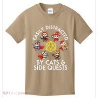 Rpg Gamer Cats Side Quests D20 Dice Nerdy Cat Kids T-Shirt thumb 0
