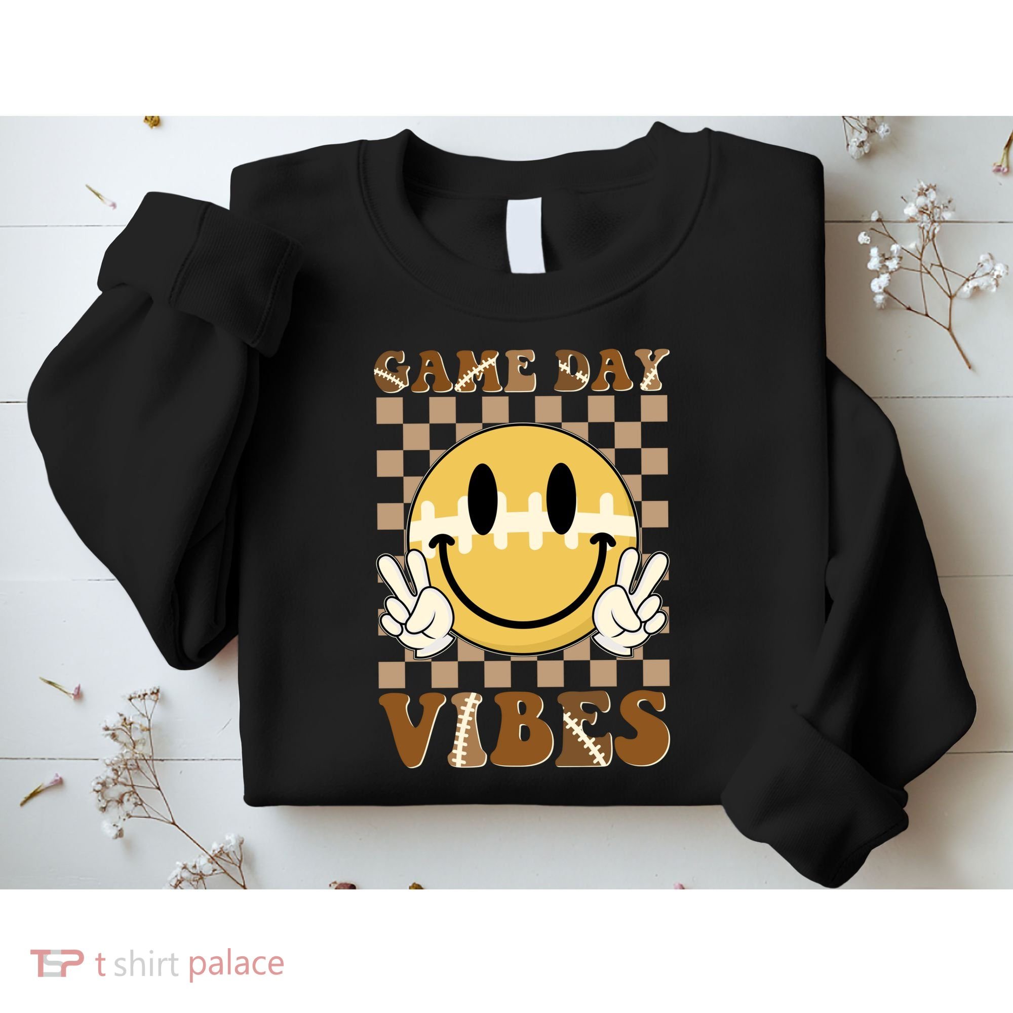 Retro Game Day Vibes Smiley Emoji Football Fan Sweatshirt