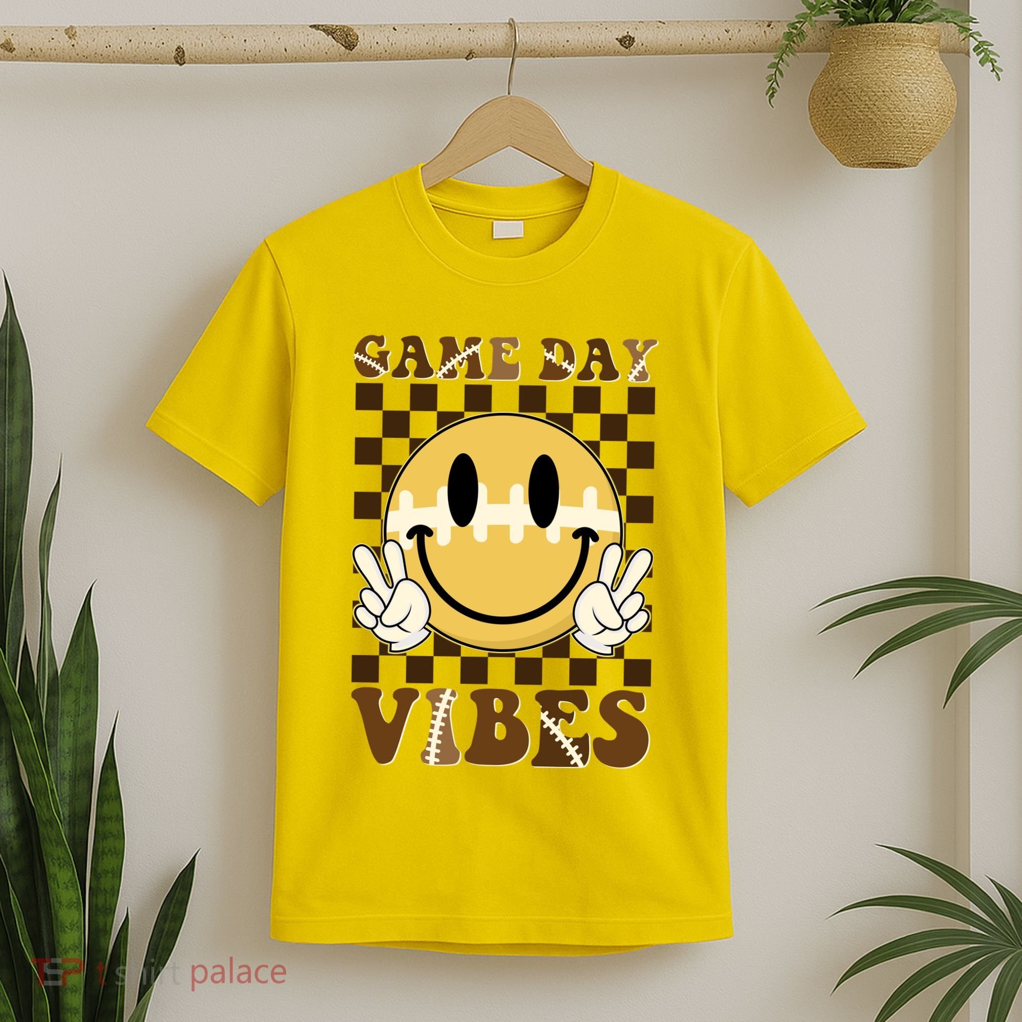 Retro Game Day Vibes Smiley Emoji Football Fan T-Shirt
