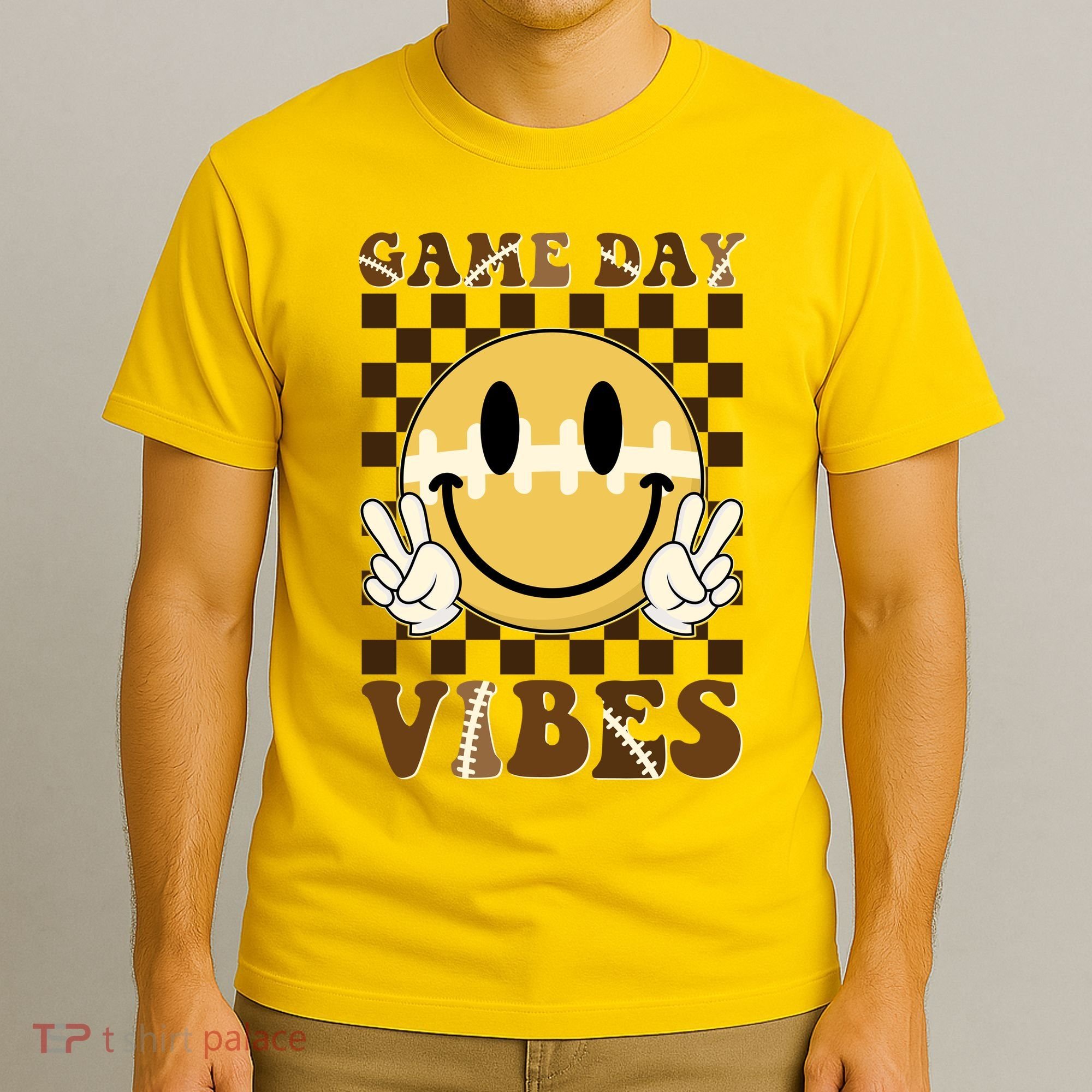 Retro Game Day Vibes Smiley Emoji Football Fan T-Shirt