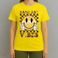Retro Game Day Vibes Smiley Emoji Football Fan T-Shirt thumb 4