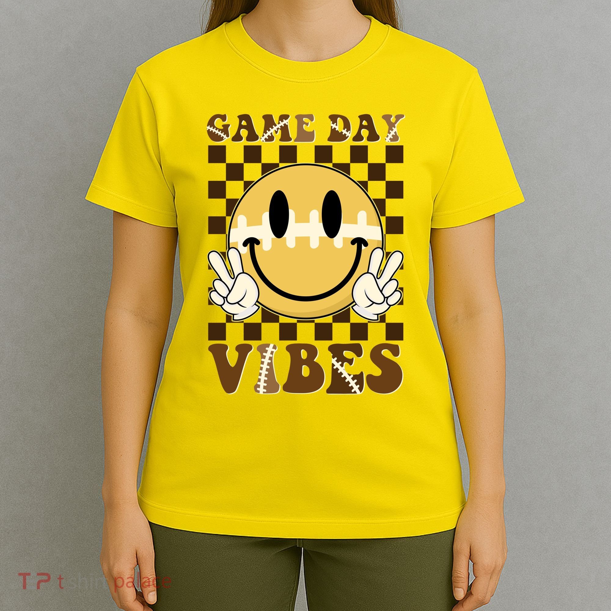 Retro Game Day Vibes Smiley Emoji Football Fan T-Shirt