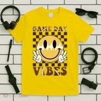 Retro Game Day Vibes Smiley Emoji Football Fan T-Shirt thumb 5