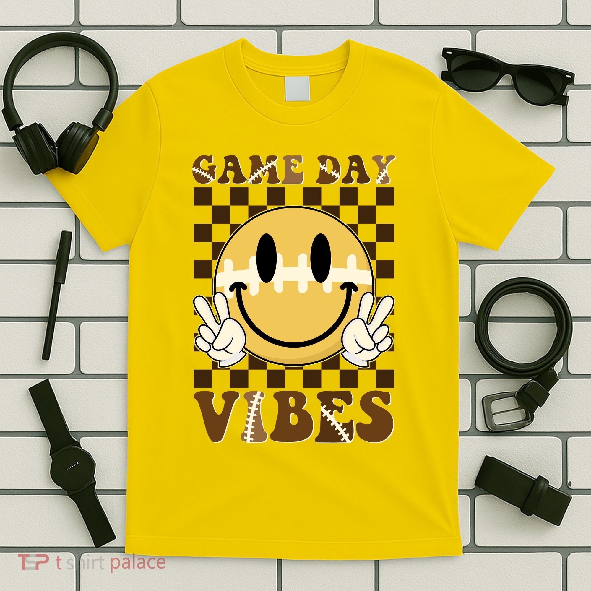 Retro Game Day Vibes Smiley Emoji Football Fan T-Shirt