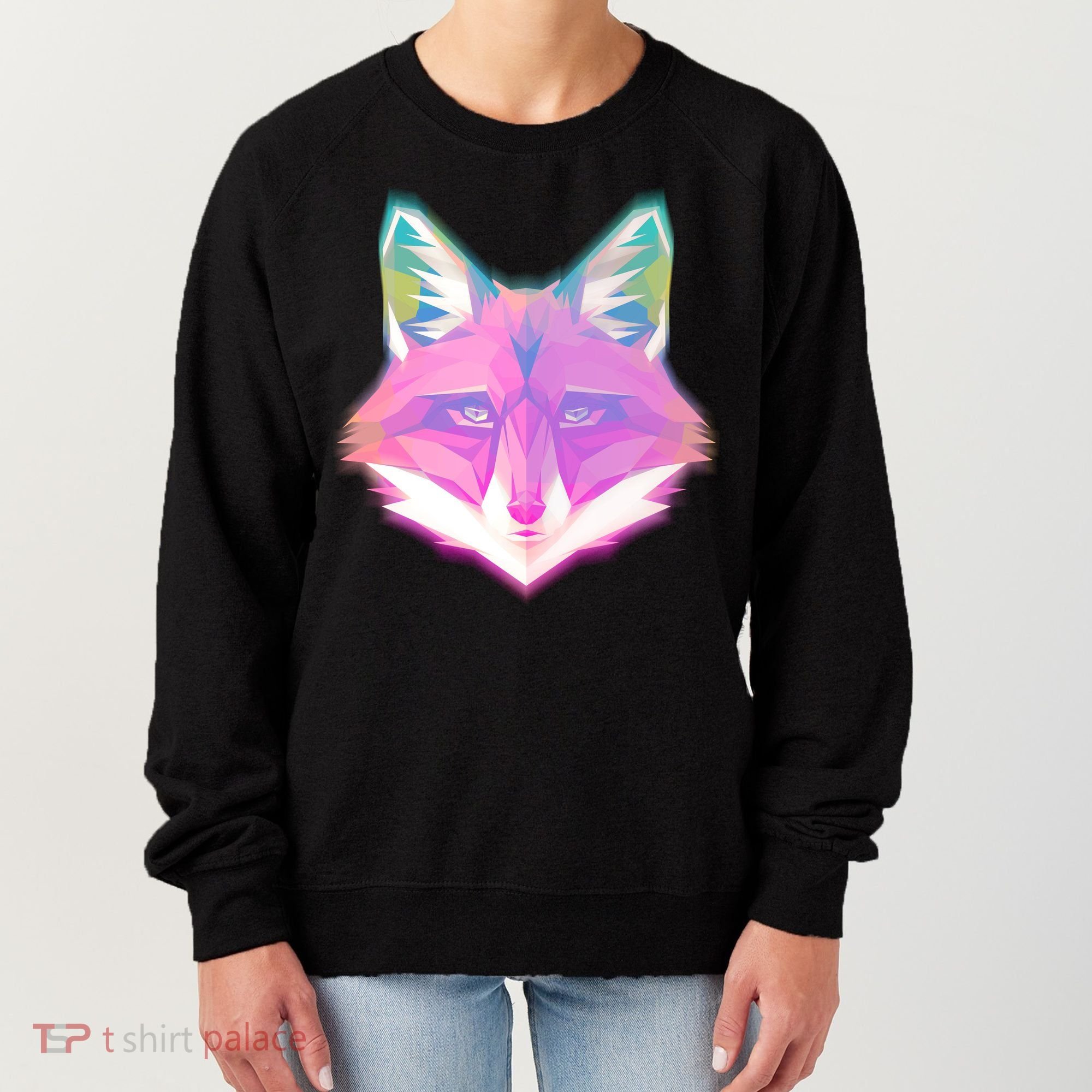 Retro Glowing Digital Polygon Fox Women's Sweatshirt