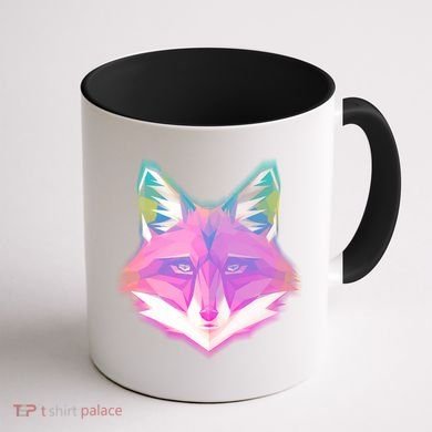 Retro Glowing Digital Polygon Fox Coffee Mug back