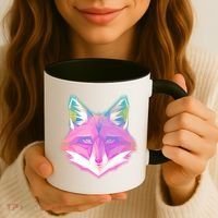 Retro Glowing Digital Polygon Fox Coffee Mug thumb 3