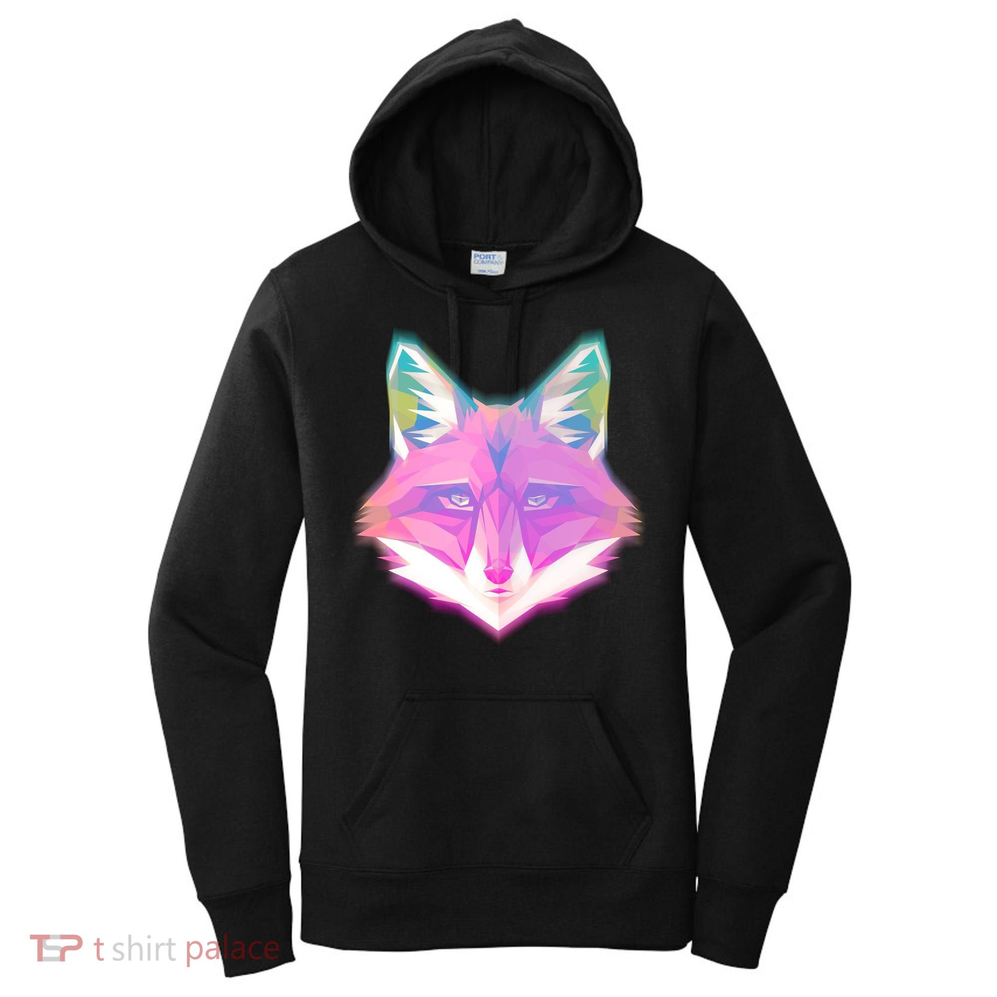 Retro Glowing Digital Polygon Fox Women's Hoodie