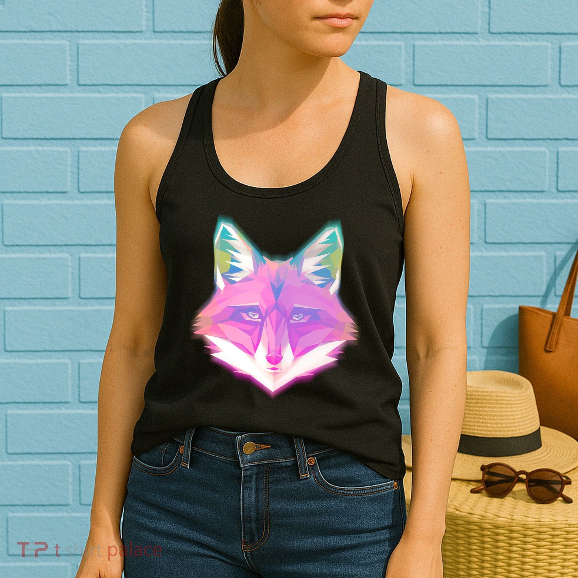 Retro Glowing Digital Polygon Fox Women's Tank Top