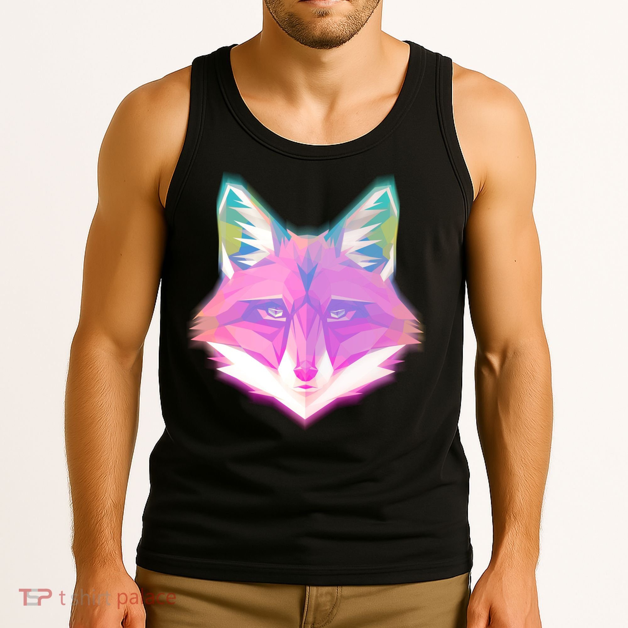Retro Glowing Digital Polygon Fox Tank Top