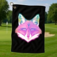 Retro Glowing Digital Polygon Fox Golf Towel thumb 1