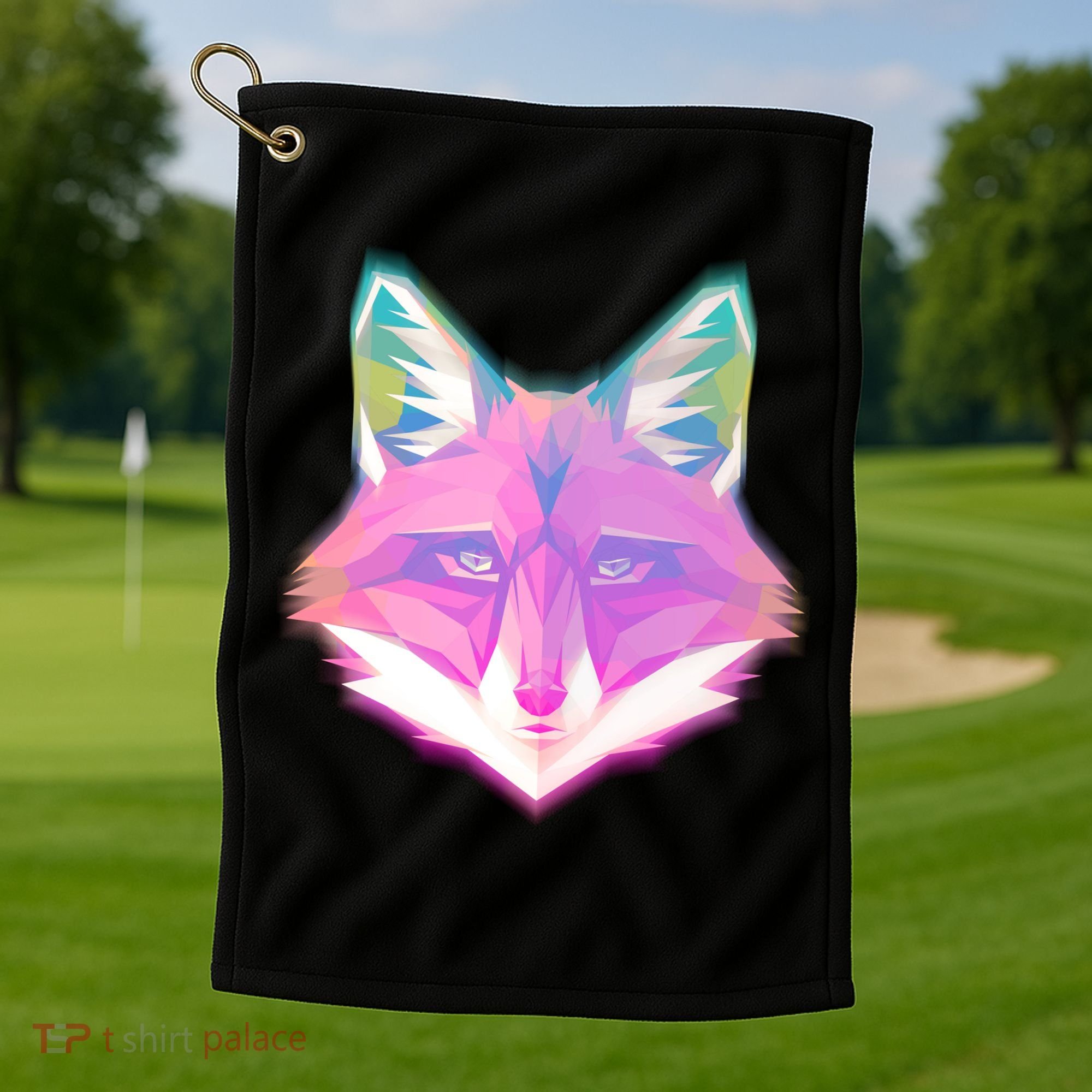 Retro Glowing Digital Polygon Fox Golf Towel