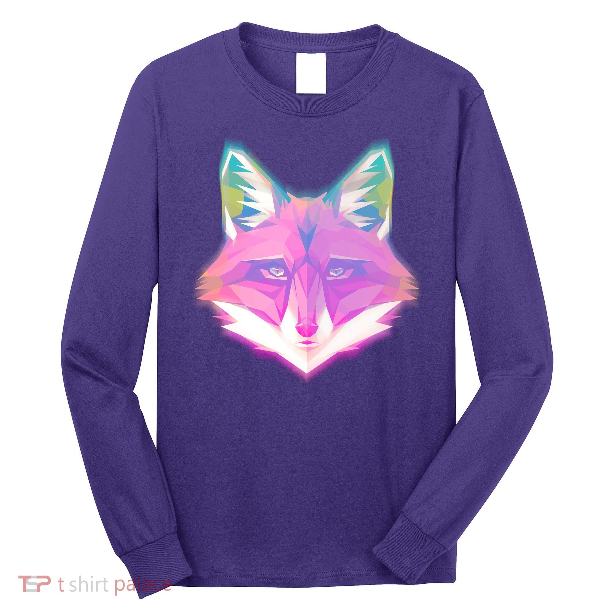 Retro Glowing Digital Polygon Fox Long Sleeve Shirt