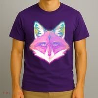 Retro Glowing Digital Polygon Fox T-Shirt thumb 3