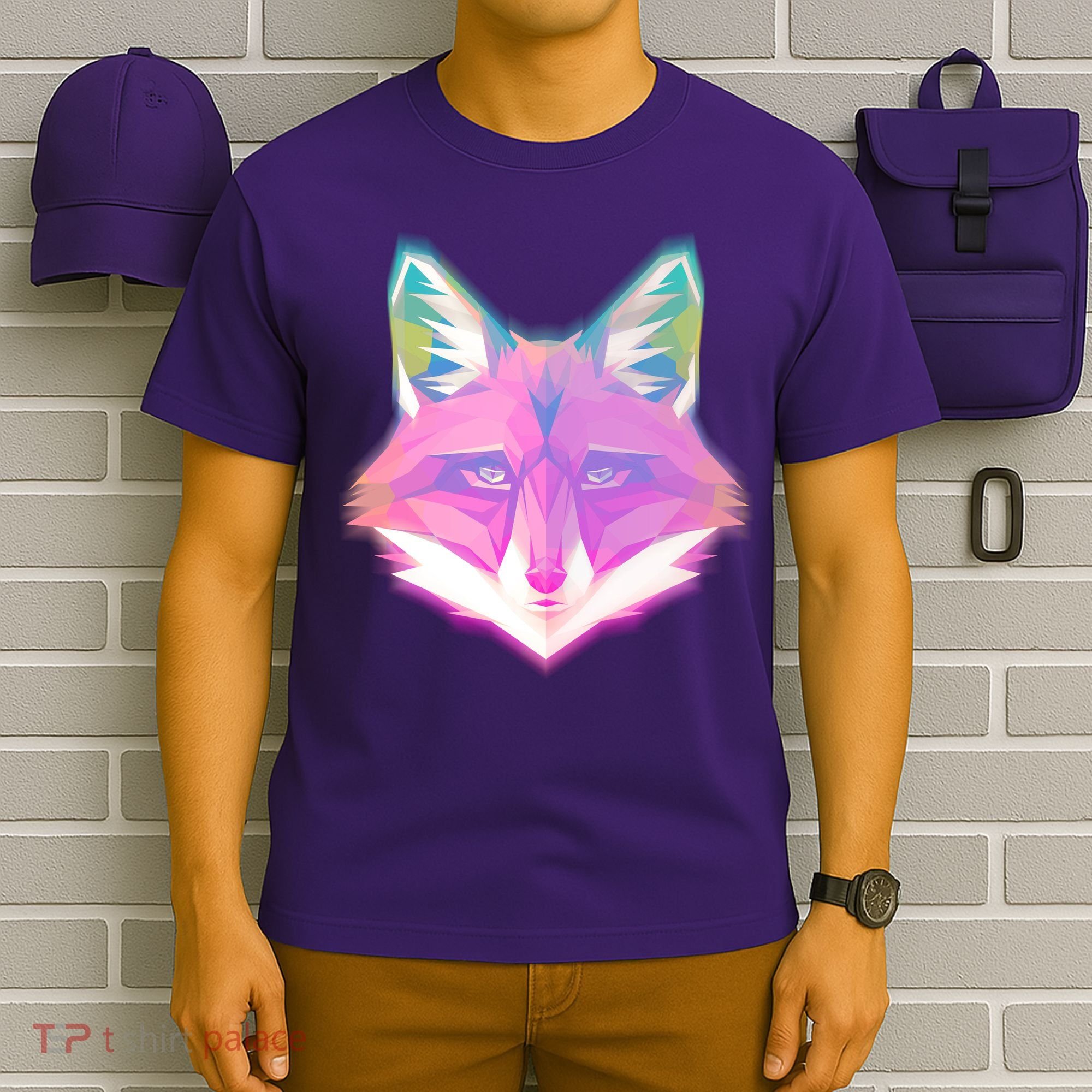 Retro Glowing Digital Polygon Fox T-Shirt