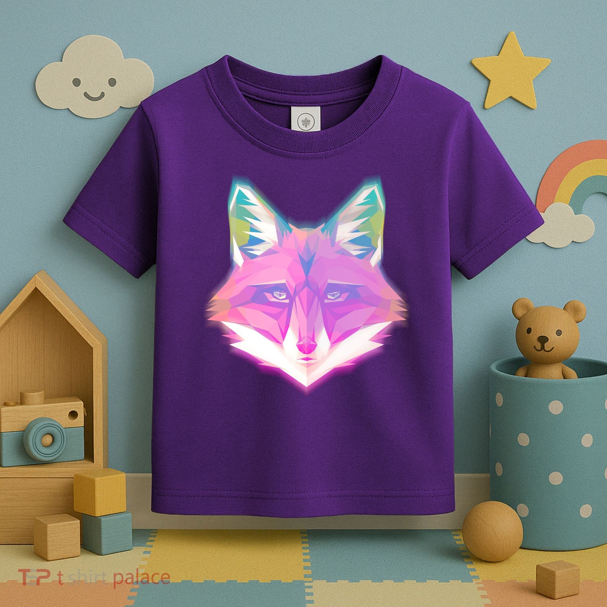 Retro Glowing Digital Polygon Fox Toddler T-Shirt