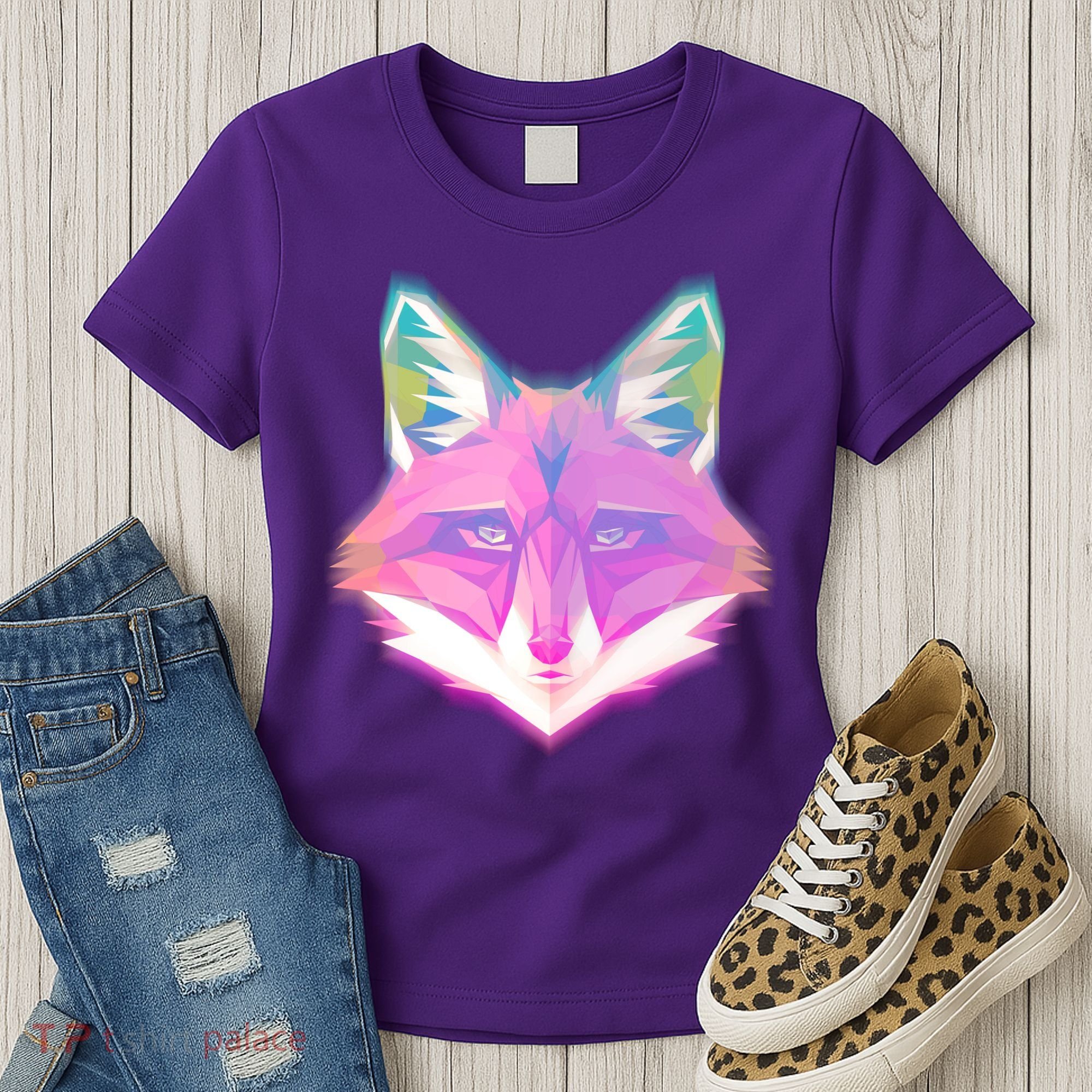 Retro Glowing Digital Polygon Fox Women's T-Shirt