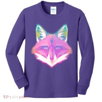 Retro Glowing Digital Polygon Fox Kids Long Sleeve Shirt