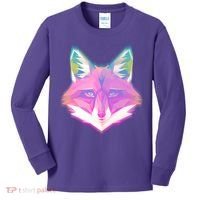 Retro Glowing Digital Polygon Fox Kids Long Sleeve Shirt thumb 0