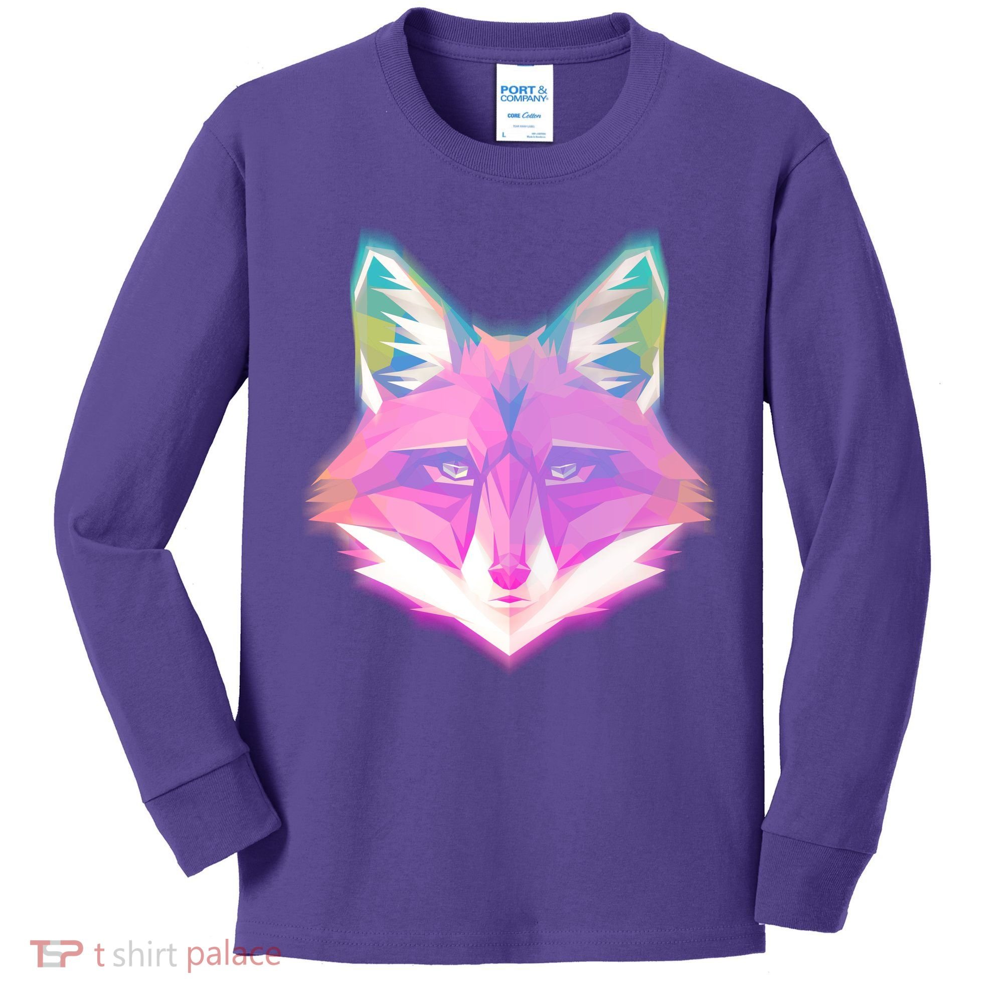 Retro Glowing Digital Polygon Fox Kids Long Sleeve Shirt