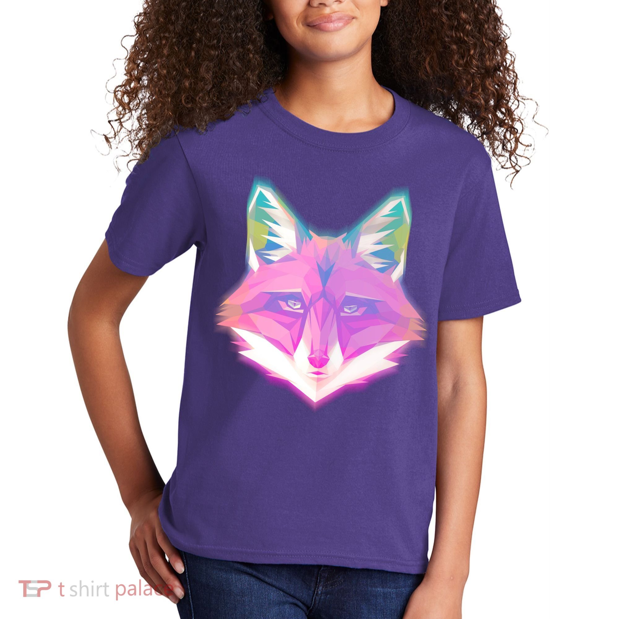 Retro Glowing Digital Polygon Fox Kids T-Shirt