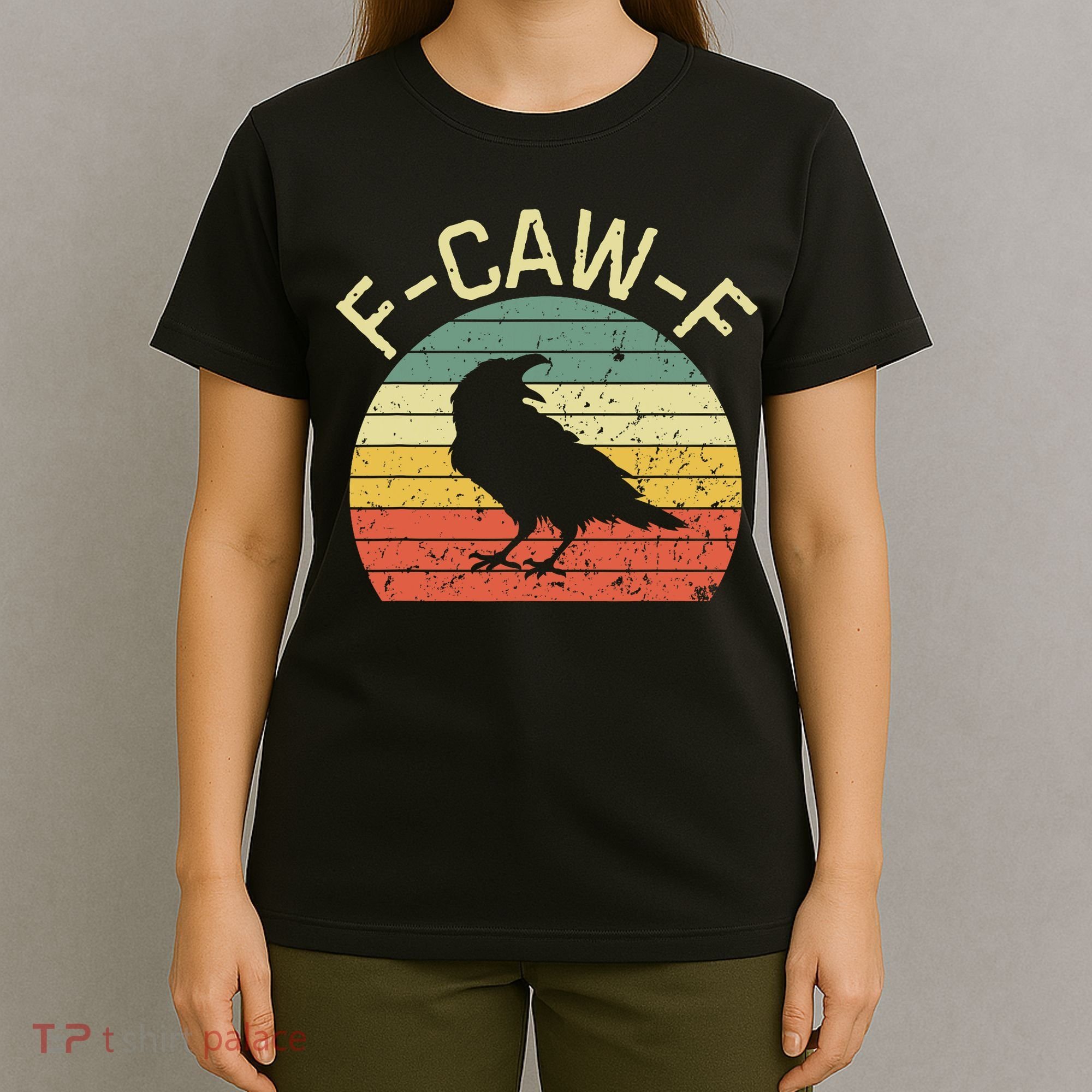 Retro Grunge F-Caw-F Black Crow Black Bird Cawing  T-Shirt