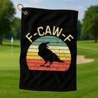 Retro Grunge F-Caw-F Black Crow Black Bird Cawing  Golf Towel thumb 1