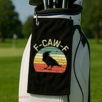 Retro Grunge F-Caw-F Black Crow Black Bird Cawing  Golf Towel thumb 2