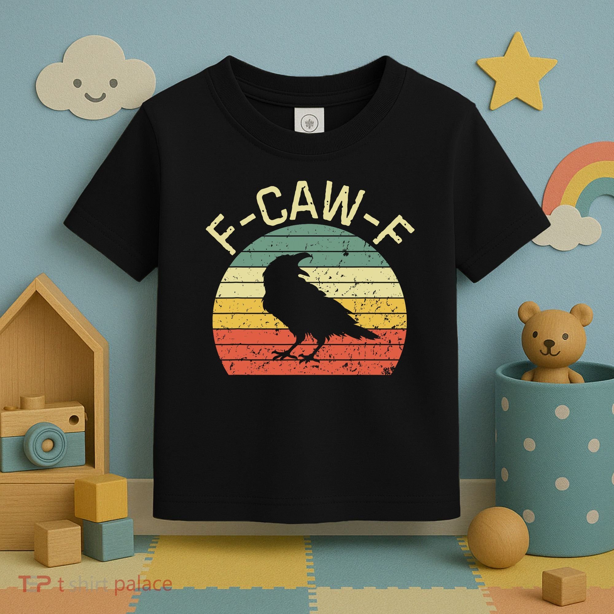 Retro Grunge F-Caw-F Black Crow Black Bird Cawing  Toddler T-Shirt