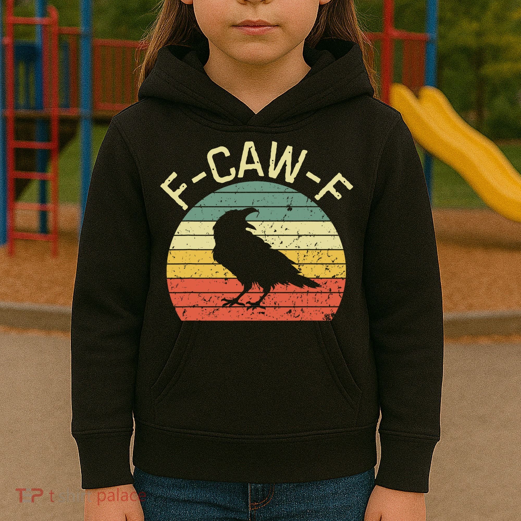 Retro Grunge F-Caw-F Black Crow Black Bird Cawing  Kids Hoodie