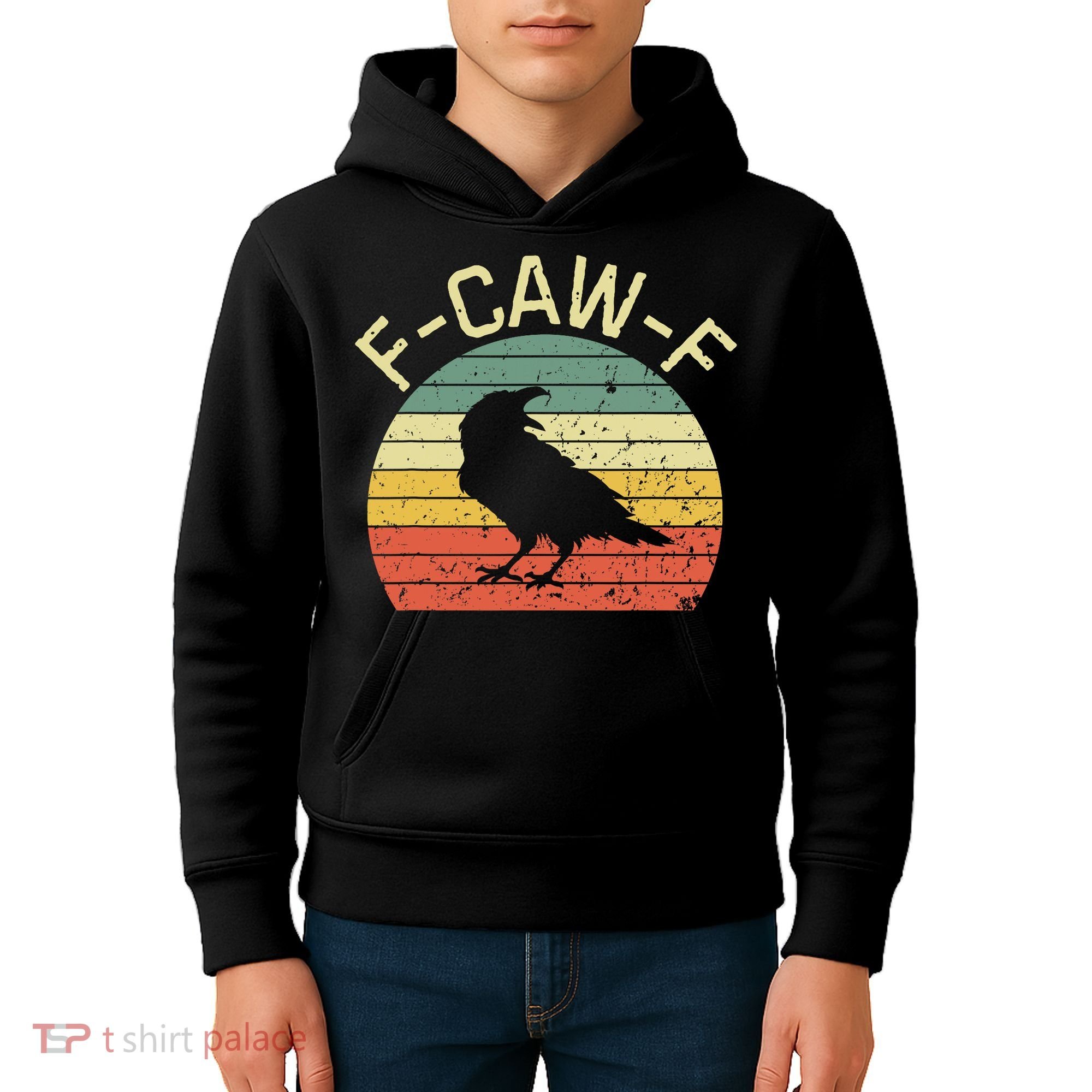 Retro Grunge F-Caw-F Black Crow Black Bird Cawing  Kids Hoodie