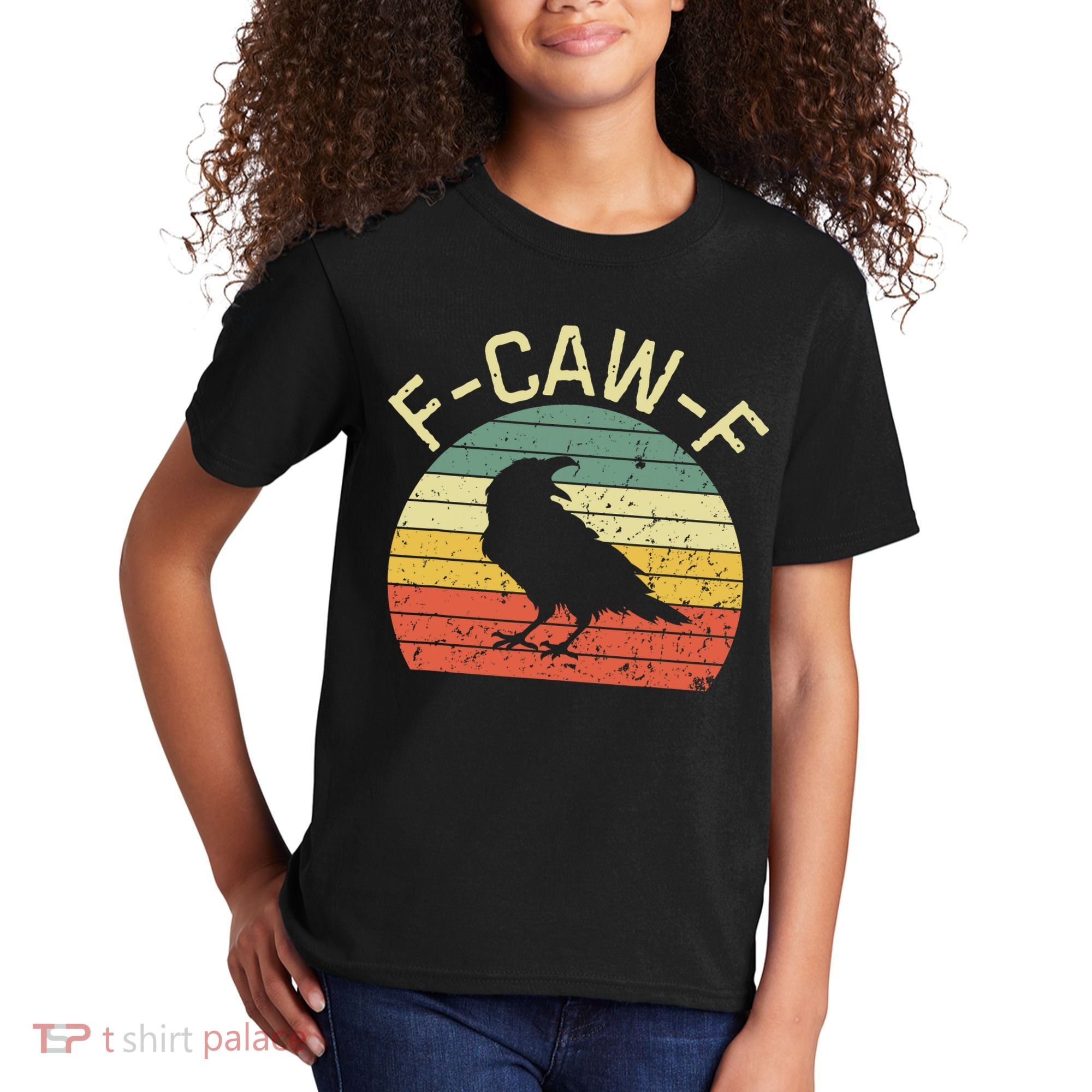 Retro Grunge F-Caw-F Black Crow Black Bird Cawing  Kids T-Shirt