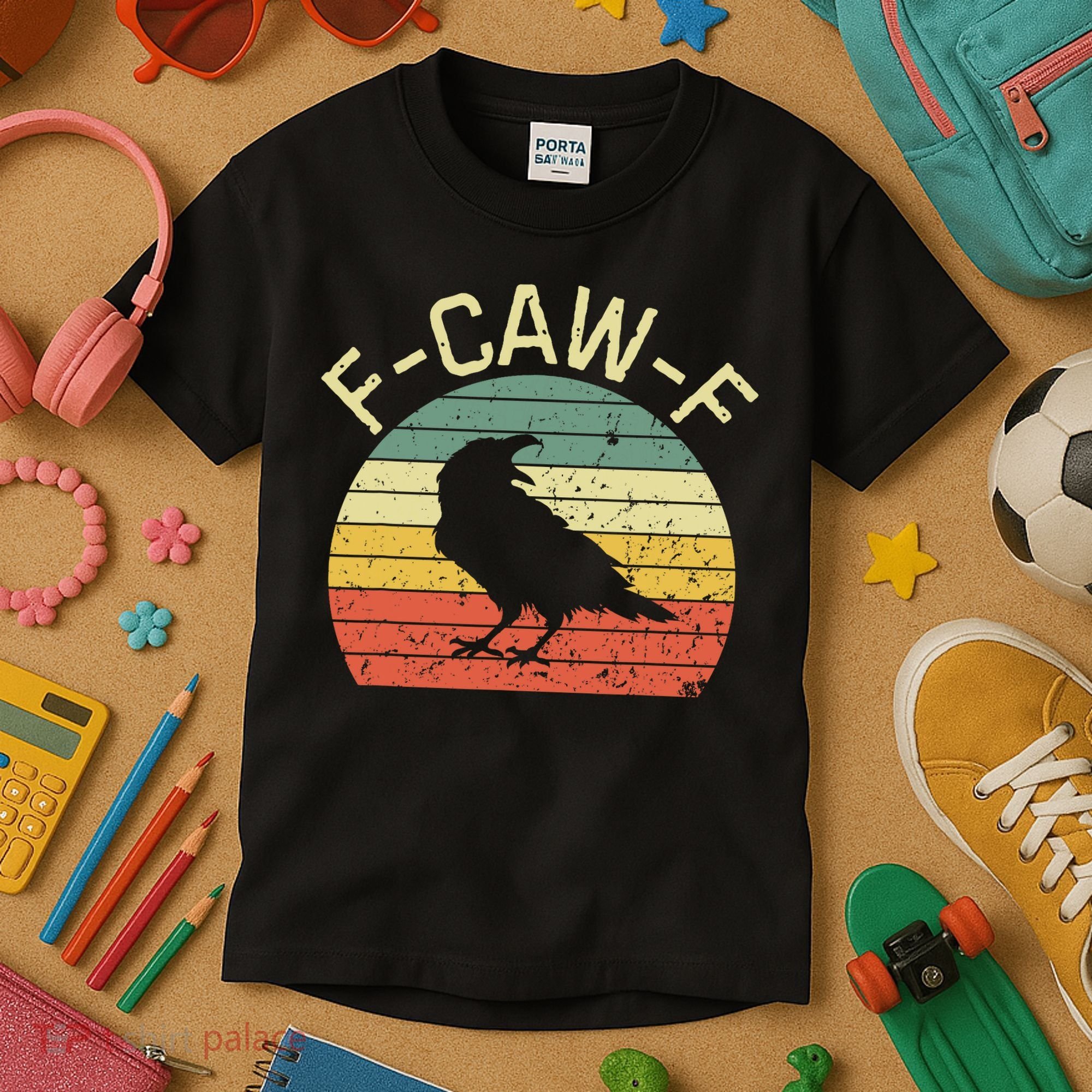 Retro Grunge F-Caw-F Black Crow Black Bird Cawing  Kids T-Shirt