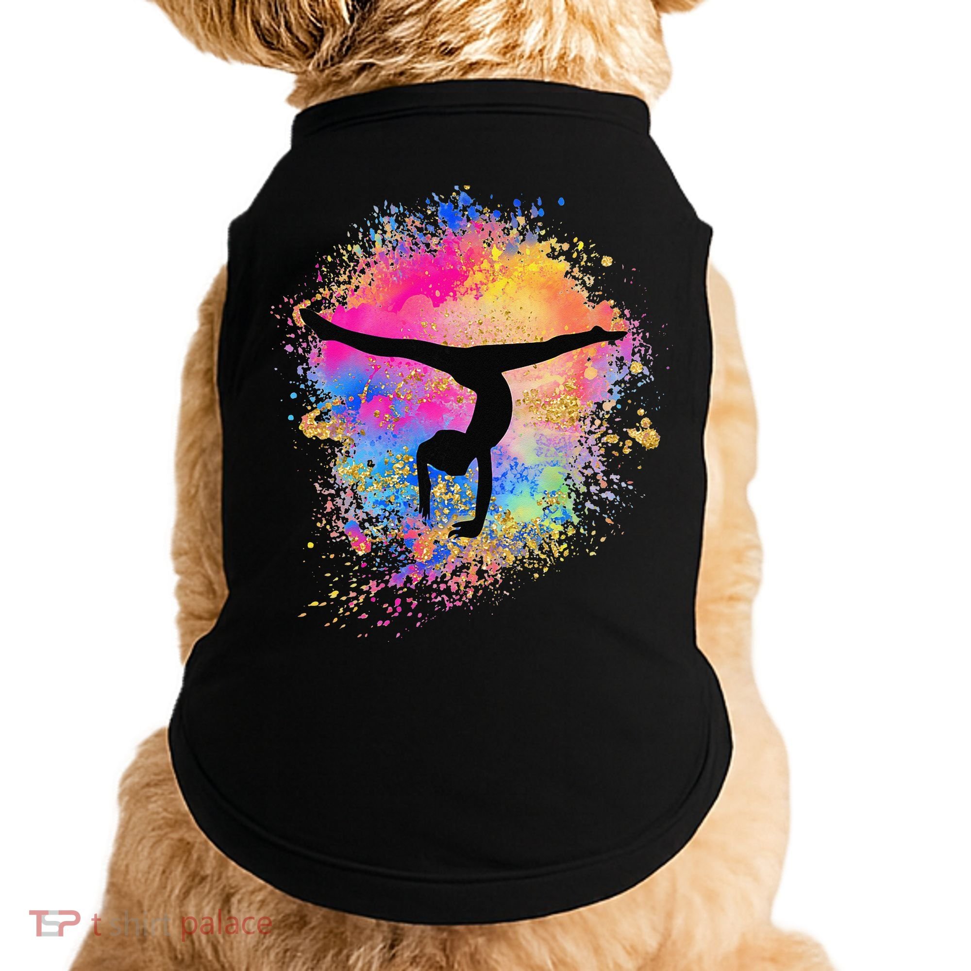 Rainbow Gymnastics Female Gymnast Silhouette HandStand Doggie Tank