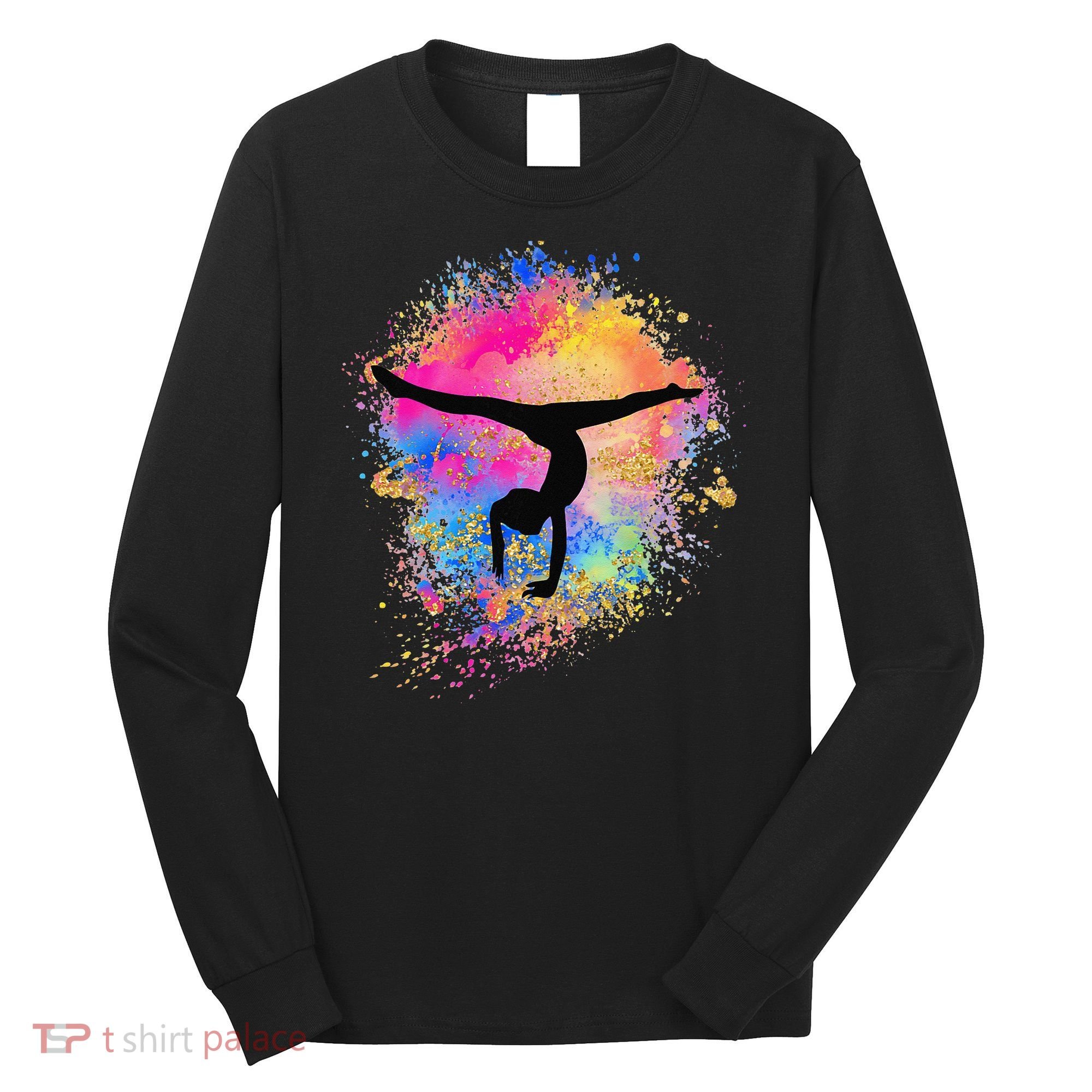 Rainbow Gymnastics Female Gymnast Silhouette HandStand Long Sleeve Shirt