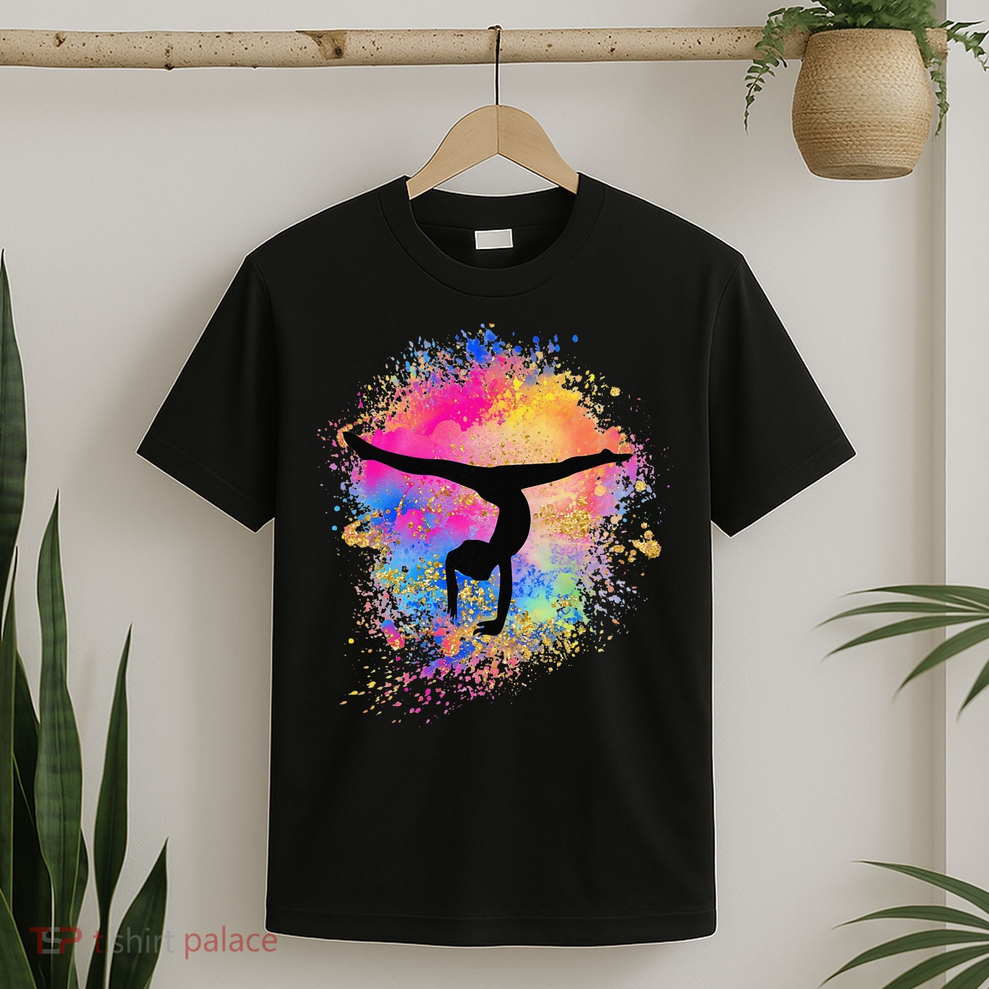 Rainbow Gymnastics Female Gymnast Silhouette HandStand T-Shirt